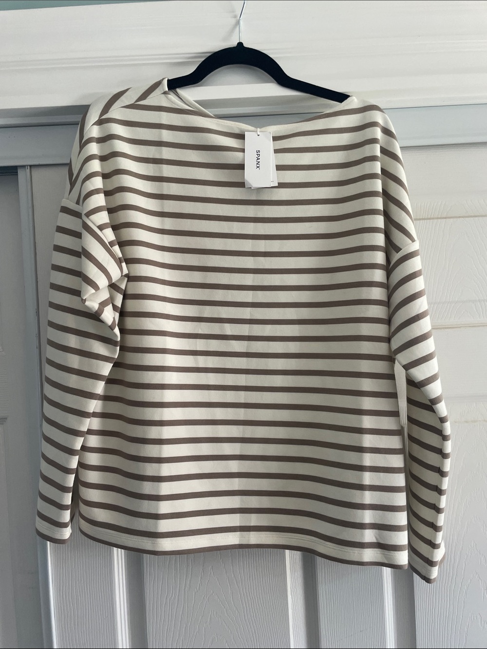 SPANX Cream and Brown Striped Long Sleeve Top